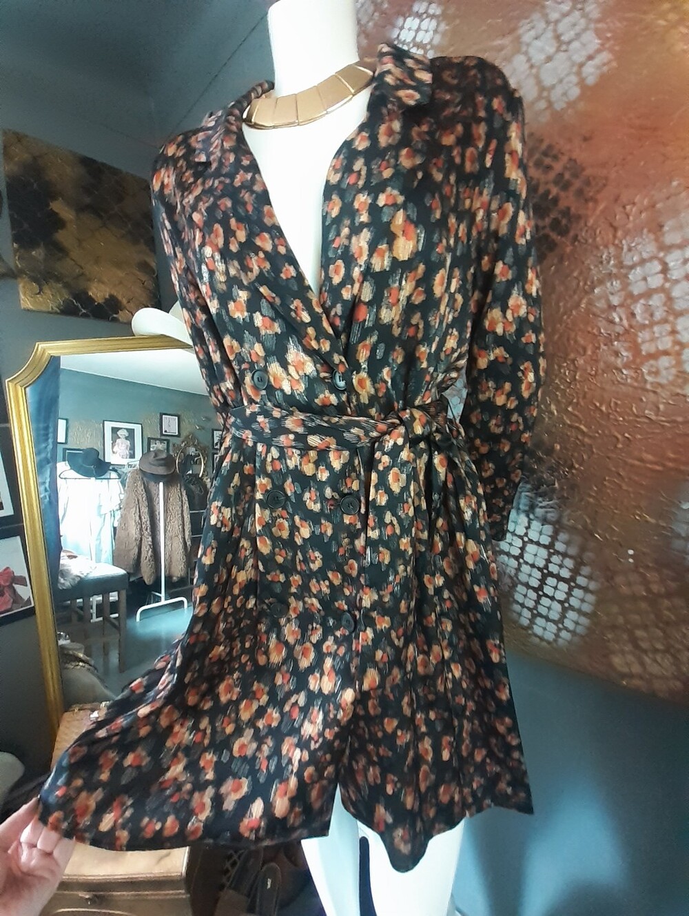 Zara Abstract PrintWrap Long-Sleeve Black & Rust Women's Blazer Dress